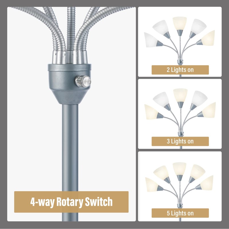 HonoDing Medusa Floor Lamps Standing Lamps 5 Heads Adjustable Reading