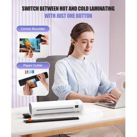 9 Inch Laminator Machine with Never Jam Technology, 40 Laminating Sheets, 4-in-1 A4 Thermal Laminator with Trimmer and Corner Rounder for Office, School, Business and Home Use, White