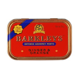 Barkleys Ginger & Orange Intense Gourmet Mints. Pack of 6 cans Without Milk derivatives, Gluten, Eggs, Soy and Animal substances. Suitable for Vegetarians and Vegans