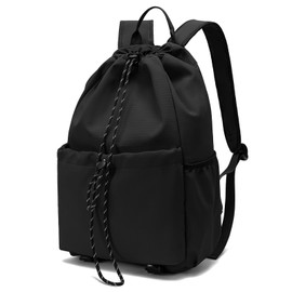 Casual Drawstring Backpack, 22L String Bag Gym Backpacks for Men Women, Water-Resistant Sports Bag Workout Backpack for Beach Swim Hiking Basketball Outdoor Activities Carry Everywhere, Black