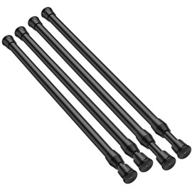 QINGYUN 4 Pack Spring Tension Curtain Rod 17 to 28 Inch, DIY Small Curtain Rods No Drill for Window Cupboard Closet Kitchen Cabinets, Black