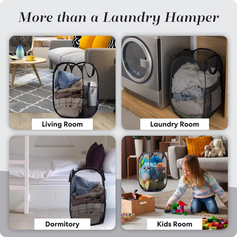 Handy Laundry Collapsible Mesh Pop Up Hamper with Wide Opening