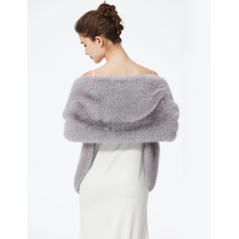 BEAUTELICATE Women's Faux Fur Shawl Stoles Wrap Faux Fur Scarf for Bridal Wedding Party