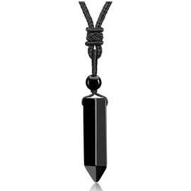 Top Plaza Black Obsidian Healing Crystal Stone Necklaces for Men Hexagonal Pendant Necklaces Adjustable Braided Rope Natural Gemstone Necklace Jewelry Christmas Gift for Dad, Husband, Boyfriend