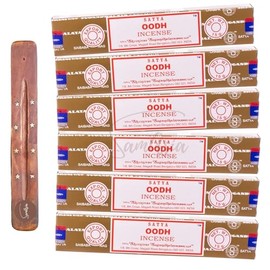 Satya Nag Champa Oodh Incense Sticks | x6 pack | with SAMASIA incense sticks holder | Used for Aromatherapy, Spa, Yoga, Weddings, Meditation, Healing, Positivity and Relaxation
