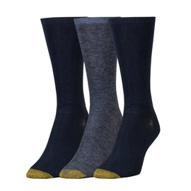 GOLDTOE Women's Non-Binding Flat Knit Crew Socks, 3-Pairs, New Navy/Denim, Shoe Size: 6-9