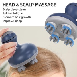 cotsoco Electric Scalp Head Massager, Waterproof Massager with 4 Heads 84 Nodes for Hair Growth and Stress Release Massage Blue