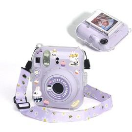 La Carcasa Protectora de La Cmara para Mini 12, Funda Transparente para Cmara para Fujifilm para Mini 12 Fotos, con Pegatinas de Cuerda de Carcasa (Morado)