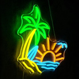 Virlusy Tropic Neon Sign for Wall Decor Dimmable Coconut Tree Led Light Signs Summer Beach Neon Signs for Hawaii Shop Neon Light for Bar Bedroom Cafe Tiki Bar Party Decoration