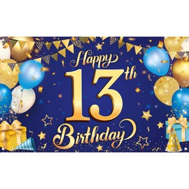 KatchOn, XtraLarge Blue Happy 13th Birthday Banner - 72x44 Inch | 13th Birthday Decorations for Boys and Girls | Blue Party Decorations