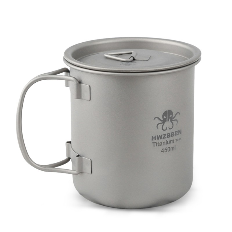 450ml Titanium Cup with Foldable Handles Lightweight Water Cup for