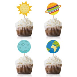 Solar System Party Cupcake Topper Picks, 24-Pack Space Birthday Party Supply Decorations