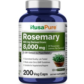 NusaPure Rosemary Capsules | 20:1 Extract, 400 mg Equivalent to 8,000mg | 200 Veggie Caps | Non-GMO