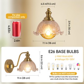 ZxWLife Vintage wall Sconce, Gold wall sconces with Amber Glass Shade, Bathroom Vanity Lights for Living Rooms Bedrooms Bathrooms Above Mirrors Hallways.