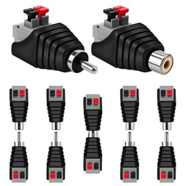 KUOQIY 5 Pairs RCA Male and Famale to 2 Screw Terminal Strip Speaker Phono, RCA to Speaker Wire Adapter, Video Audio Spring Press Type Balun for CCTV