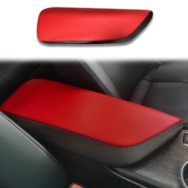 BoxCheer Center Console Cover for Toyota Camry 2018-2023 2024 Microfiber Leather Armrest Cover Automotive Accessories (Black & Red Leather)
