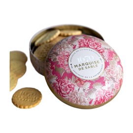 LA SABLESIENNE, L'Ecrin Trésor" Round Decorative Tin of Shortbread with Apricot