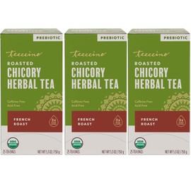 Teeccino Té de hierbas – Tostado francés – Té de hierbas rico y tostado que no contiene cafeína y prebiótico para energía natural, alternativa al café, 25 bolsas de té (paquete de 3)