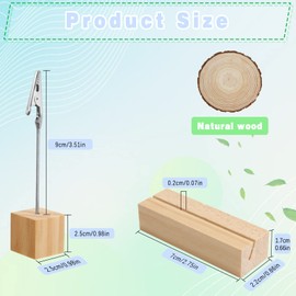 10 PCS Picture Clips Holder with 4 PCS Wooden Card Holder Base, Wood Table Numbers Display Stands Place Card Holders with Metal Alligator Clip for Wedding Party Office Decoration