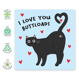 Love You Greeting Card – "ILY But*loads" - Gifts for Girlfriend, Boyfriend, Wife, Husband, Fiance, Partner, Spouse, Him, Her, Women, Men - Black Cat Valentine’s, Anniversary - Comes with Stickers
