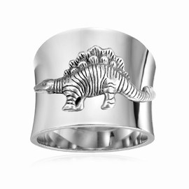 THJEW Cool Dinosaur Wide Band Chunky Ring for Women,Retro S925 Sterling Silver Cocktail Party Punk Biker Gothic Thumb Index Band Ring Jewelry Gift for Women (Ring_B, 8)