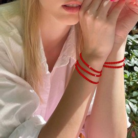 HSQYJ 5Pcs Birthstone Crystal Bracelets for Women Stretch Bead Bracelet Dainty Stack Friendship Bracelets to Daughter Mom Birthday jewellery Gift (Jul. Red)