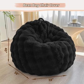 LIFEREVO Fluffy Faux Rabbit Fur Bean Bag Cover (No Filler), Soft Luxury Fuzzy Stuffed Animal Storage Bubble Large Bean Bag Chair Home Decoration, Comfy Shaggy Furry Beanbag Cover Kids Adults, Black