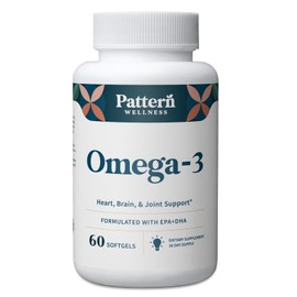Pattern Wellness Omega 3 Softgels - Pure Fish Oil Formula - Brain, Heart, & Joint Support - 3rd Party Lab Tested - Non-GMO, Dairy-Free, Gluten-Free
