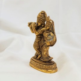 craftslook Radha Krishna Brass Idol 3.5" – Handcrafted Hindu God Statue for Home Temple & Decor | Spiritual Showpiece for Puja Room, Table, and Festive Gifting | Religious Brass Gift Item