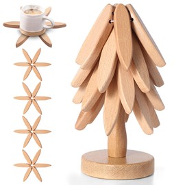 Wooden Trivets for Hot Dishes, Set of 4 Tree Trivet for Hot Pots and Pans, Tree Coasters Hot Pads for Kitchen