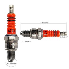 8pcs Scooter GY6 50cc 150cc Spark Plug, PRO BAT, High Performance 3 Electrode A7TC A7TJC Spark Plug for GY6 50-125cc Moped Scooter ATV Quads, Orange