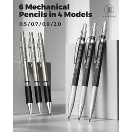 STAGEEK 34PCS Art Mechanical Pencil Set, Drafting Pencil 0.5, 0.7, 0.9MM & 3PCS 2.0MM Mechanical Drawing Pencils with 384PCS Leads (6B 4B 2B HB 2H 4H Color) for Artist Sketching Drawing