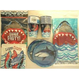 Unique SHARK SPLASH PARTY Birthday Party Supply Set Pack Decoration Kit w/ Loot Bags