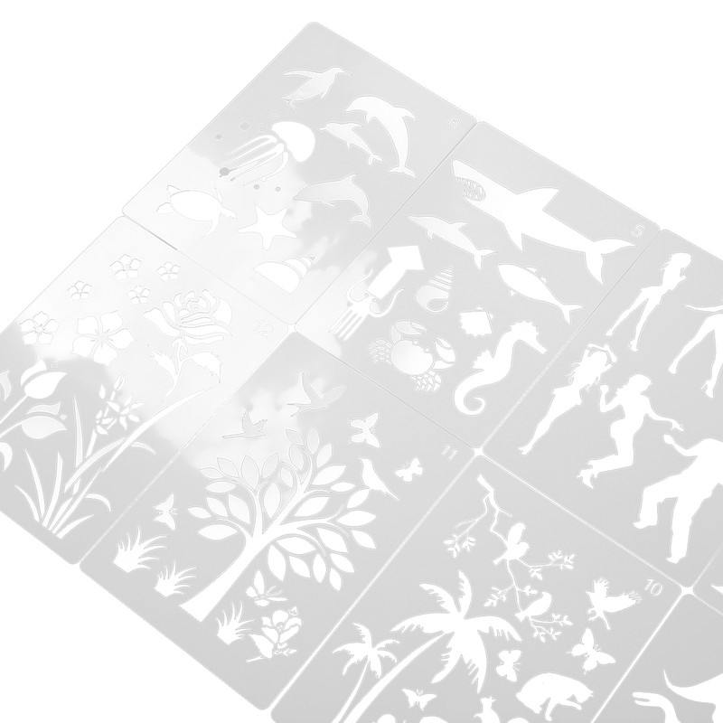 12Pcs Paint Stencils A4 Characters Animals Plants Safe Poisonless Durable