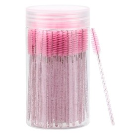 100PCS Disposable Mascara Wands Eyebrow Spoolie Brushes for Lash Extensions Pink with Storage Container