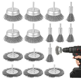 Wire Brush Drill - Wire Brush Cordless Screwdriver Pack of 15 - Corrugated Steel Wire - Flex Wire Brush, Various Brushes for Polishing, Grinding, Rust Removal, Deburring, Corrosion and Paint