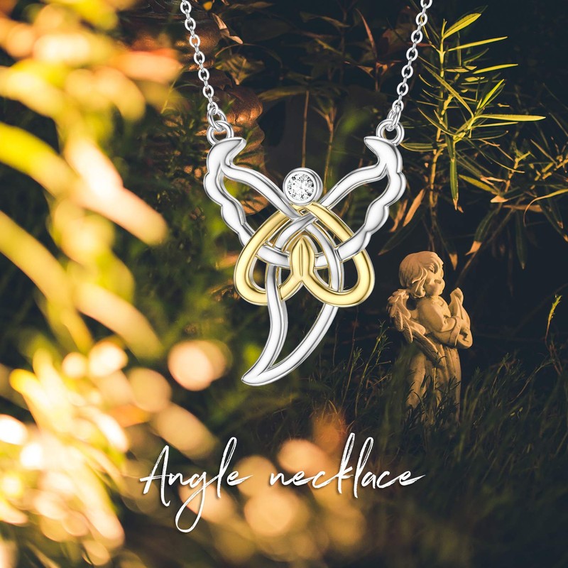 SIMONLY Celtic Knot Angel Pendant Necklace 925 Sterling Silver Celtic
