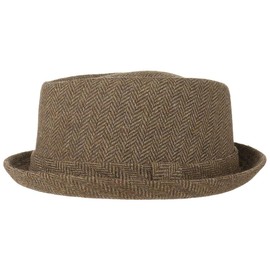 Lipodo Diamond Crown Herringbone Wool Hat Women/Men - Pork Pie with Wool - Fedora with Lining - Fabric Hat Summer/Winter - Hat, brown / beige