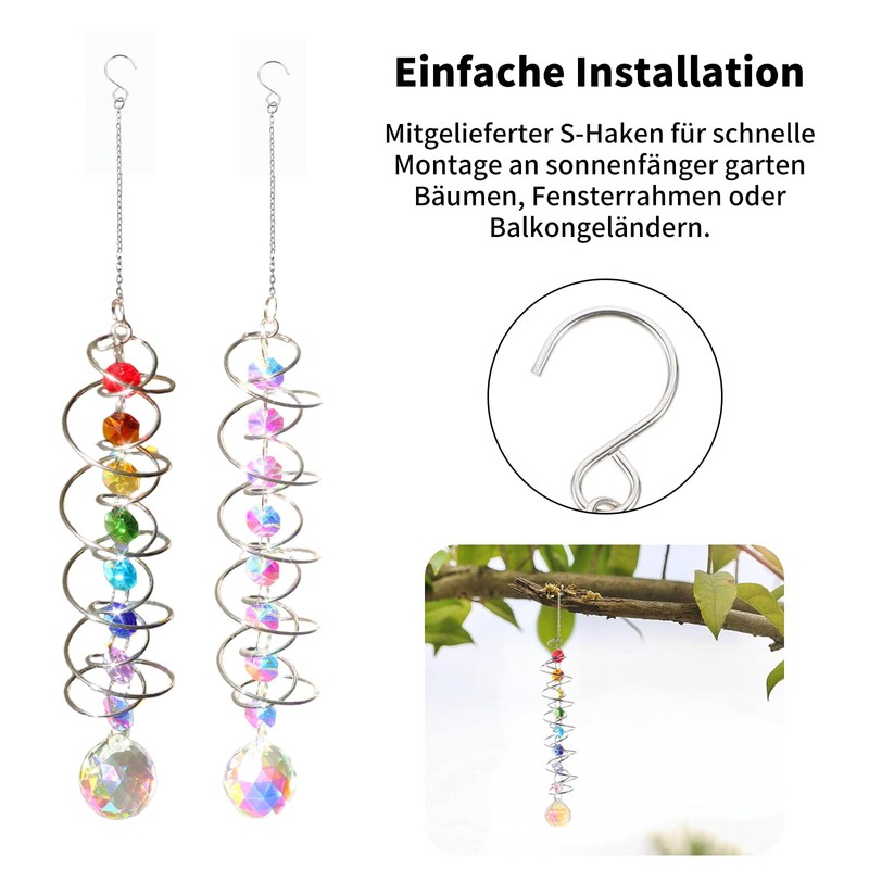 COZERI Pack of 2 Crystal Suncatcher Wind Chimes with Spiral
