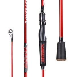 One Bass Fishing Rods,IM7 Graphite Spinning Rod & Casting Rod, 2 Pc Strong Quality Baitcasting Rod with Super Polymer Handle- 6'6" Spinning -Red