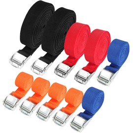 Hodzeed Pack of 10 Tie Down Straps with Clamping Lock, 25 mm Cargo Fastening Strap, Lengths from 1 m to 6 m, Load Capacity 250 kg, Transport and Storage (4 Colours, 4 Sizes)