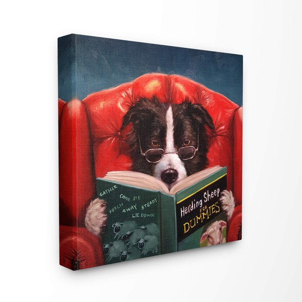Stupell Industries Herding Sheep Dog Reading for Dummies Funny Painting