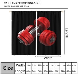 AAVEUP Fitness Power Blackout Curtains for Boys Room, 3D Red Dumbbells Gym Equipment Workout Self-Discipline Window Drape Print for Adolescents Men Room Living Room Bathroom Gymnasium 42x63in