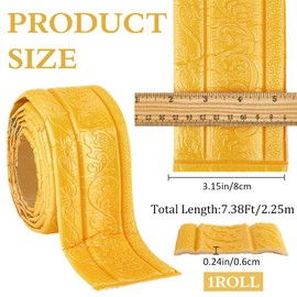 CRASPIRE 88.5 x 3.14in Peel and Stick Wallpaper Border Crown Molding Yellow Self Adhesive Flexible 3D Baseboard Trim Mirror Sticky Wall Edging Base Lines Foam for Hotel Home DIY Decor