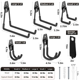 YouthZeal 30 Pack Garage Hooks, Heavy Duty Steel Wall Mount Utility Hangers with Anti-Slip Coating for Hanging Bikes, Ladders, Power Tools, and Garden Equipment