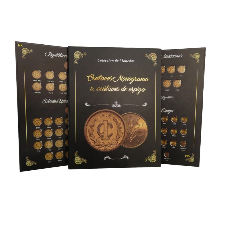 ALBUM PARA MONEDAS CENTAVO MONOGRAMA Y CENTAVOS ESPIGAS MEXICO