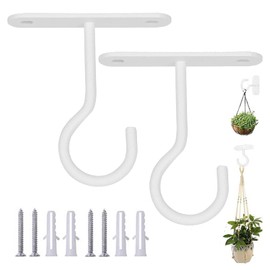 5WYOUKE Ceiling Hooks, Hanging Hardware, J-Shape, Hanging Hook, Load Capacity Approx. 33.1 lbs (15 kg), Length 2.5 inches (6.4 cm), Drywall, Pin Hook, Invisible, Lighting Fixtures, Wiring, Push Tacks, Rental, Set of 2, Screws/Plastic Expansion Tubes Included