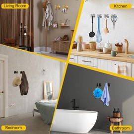 Mdvora 8 Pack Towel Hooks, Robe Hook, Bathroom Coat Hook Wall Mounted, SUS304 Stainless Steel Bathroom Hooks, Towel Hook for Bedroom Kitchen Hotel Office(8 Pack Matte Black)