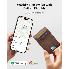 ESR Geo Wallet with Find My Functionality, RFID Blocking, Holds up to 11 Cards Plus Cash, Slim and Smart Wallet for Men, Replacement for AirTag Wallet Tracker(iOS 14.5 Above Only),Aged Leather