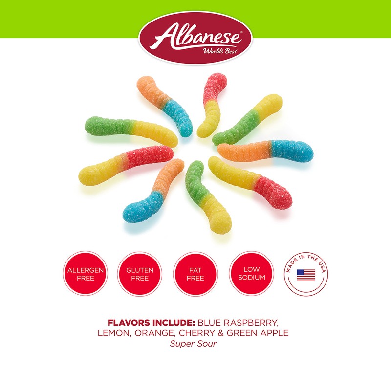 Albanese World's Best Sour Mini Neon Gummi Worms | 4.5lbs